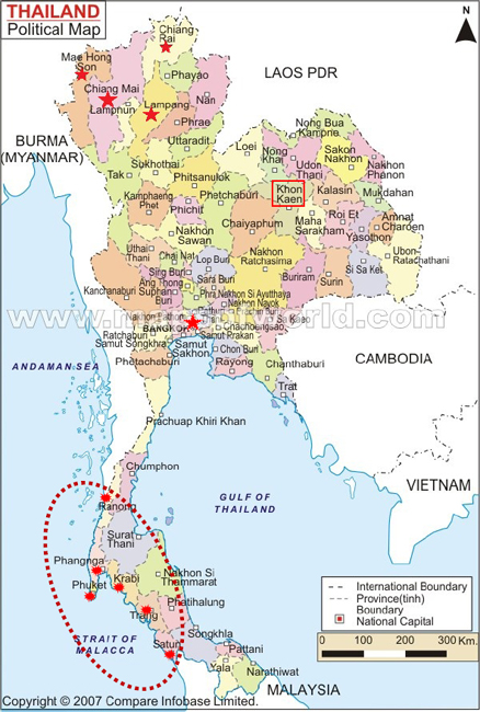 図3: 2004年津波による影響を受けたタイの地域